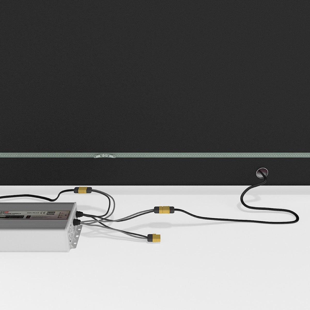 LED backlit display setup with power supply and connectors for trade shows and exhibitions