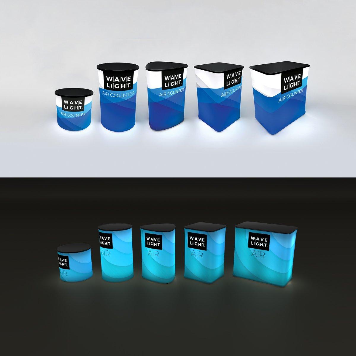 Wave Light Air Counters in various shapes and sizes for trade shows and exhibitions