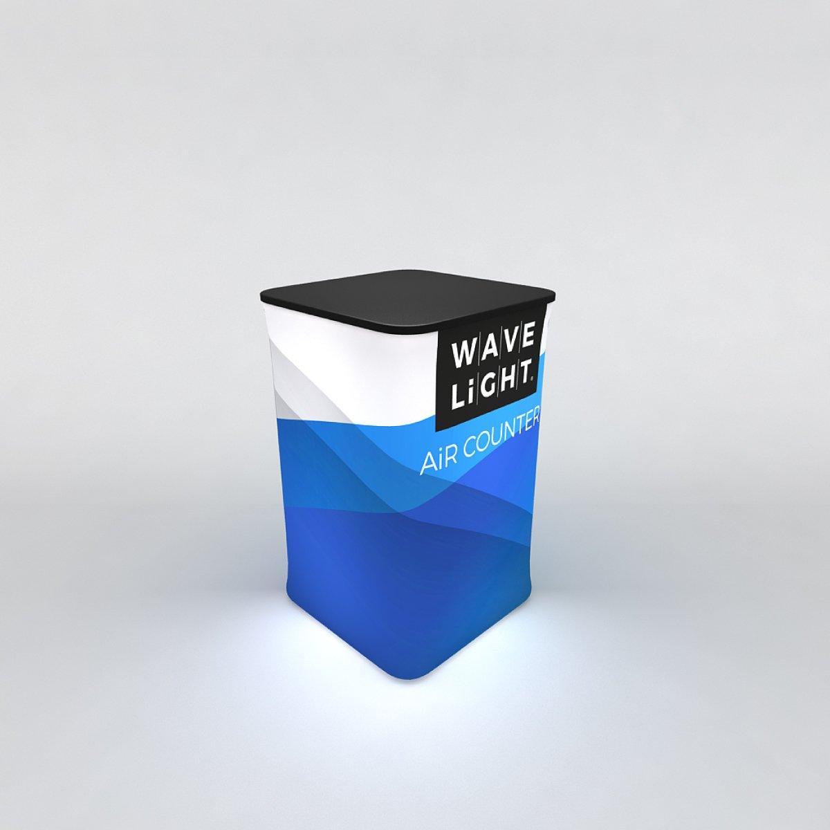 Compact illuminated trade show counter with printed branding for exhibitions and events