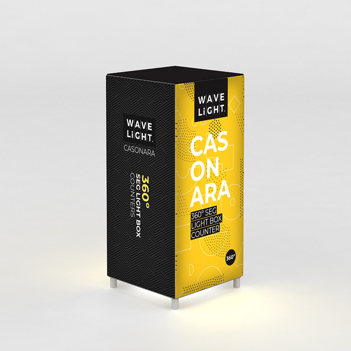 360-degree light box counter for trade shows and exhibitions with modern graphic design