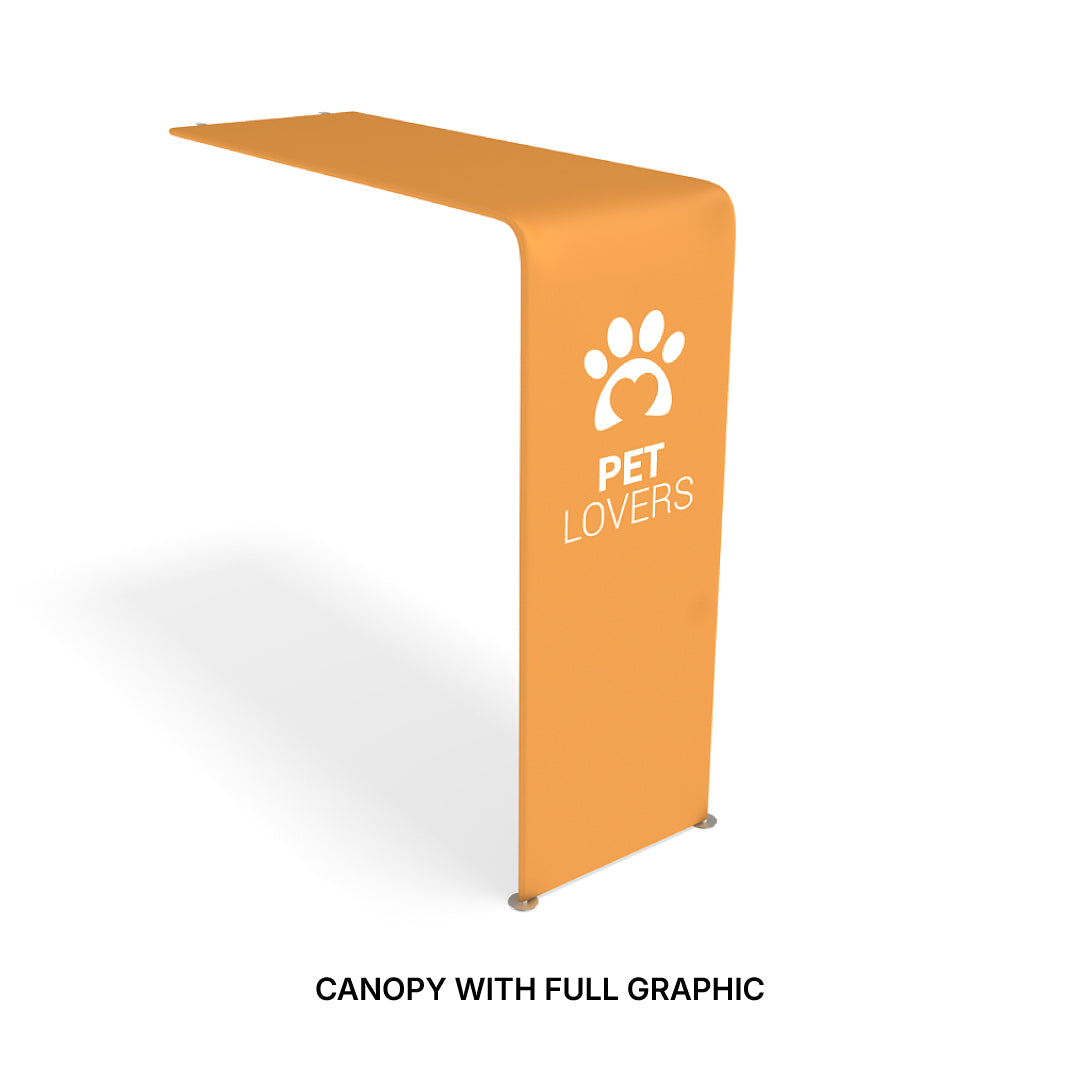 Large curved canopy display with pet lovers graphic for trade shows and exhibitions