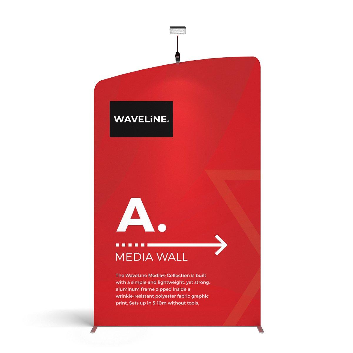 Trade show media wall display panel with lightweight aluminum frame and fabric graphic for exhibitions
