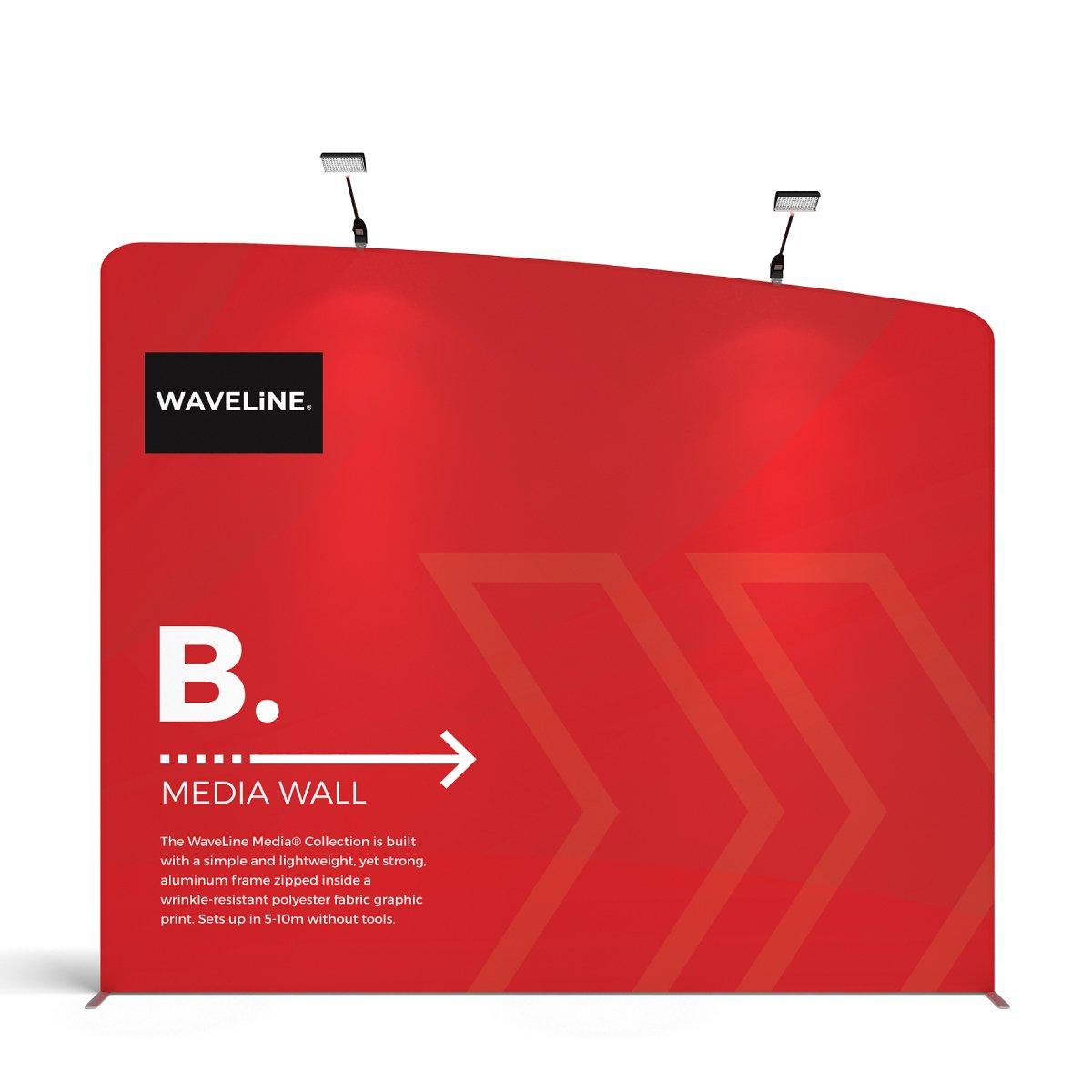 WaveLine Media Wall display panel for trade shows and exhibitions with lightweight aluminum frame and polyester fabric graphic