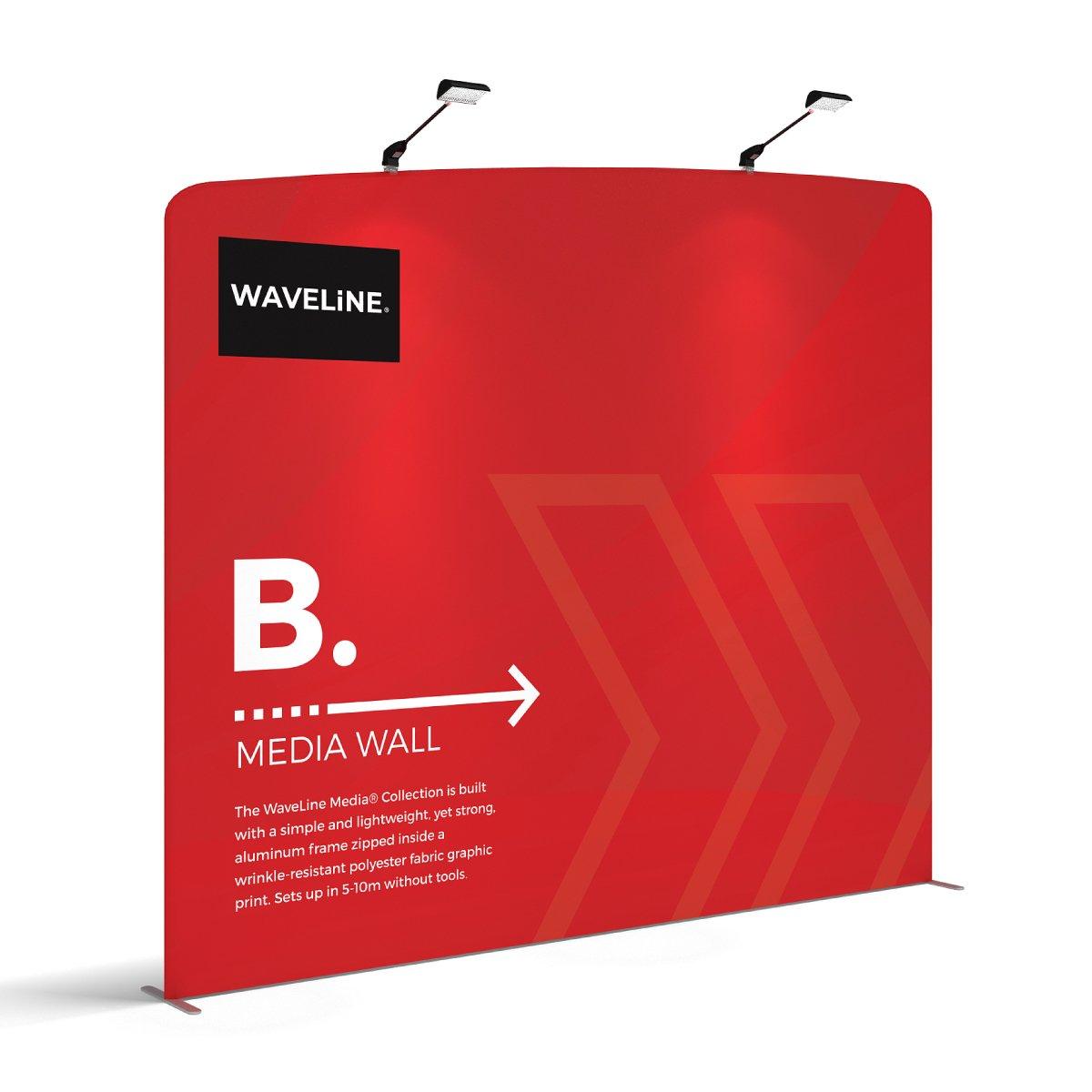 WaveLine Media Wall trade show display with lightweight aluminum frame and fabric graphic for exhibitions