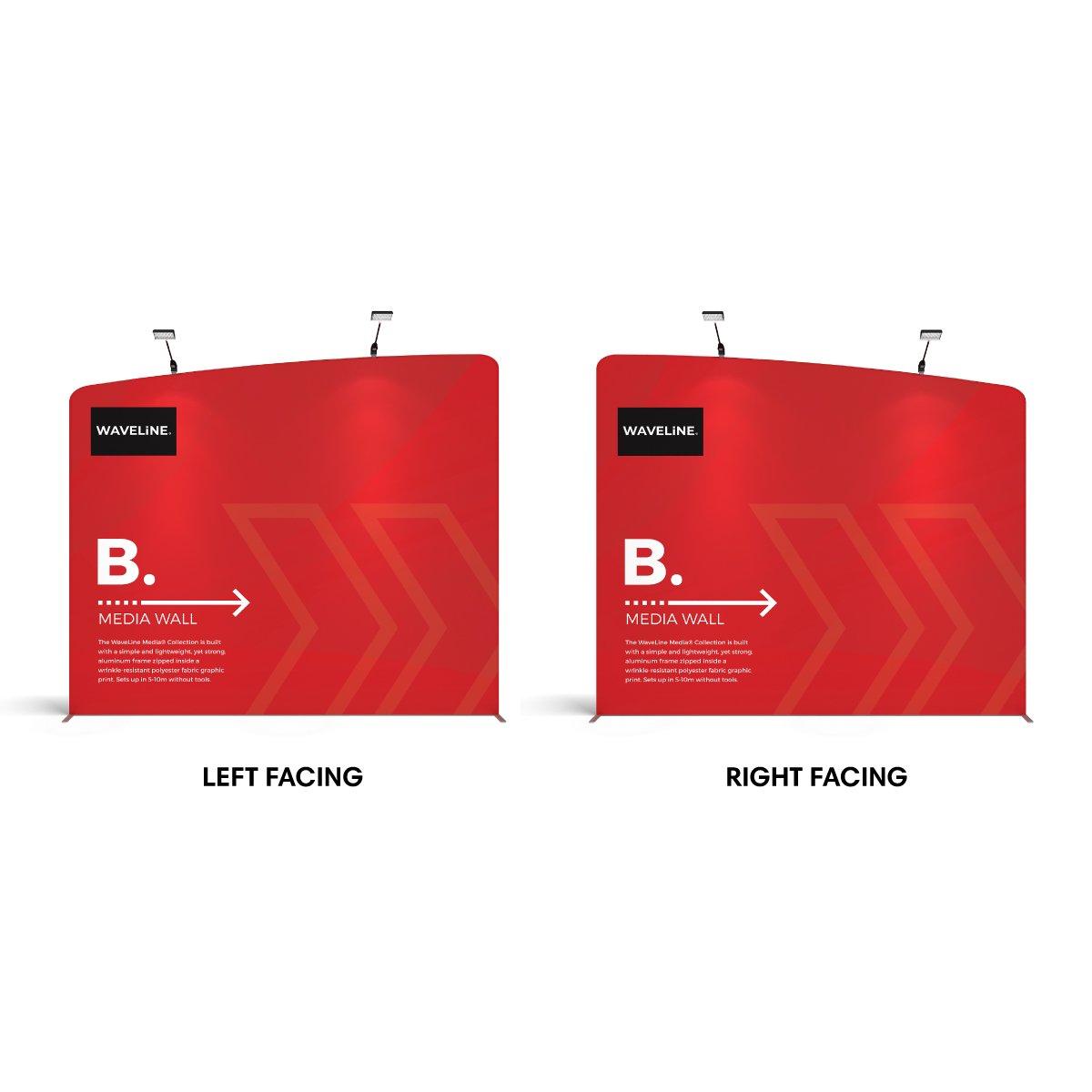 WaveLine media wall display panels for trade shows and exhibitions, left facing and right facing setups