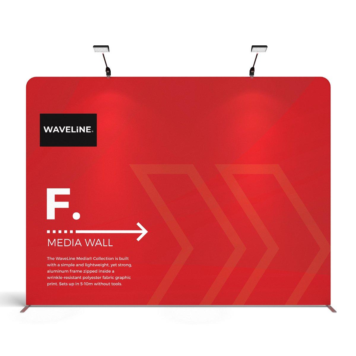 WaveLine fabric media wall display with aluminum frame for trade shows and exhibitions