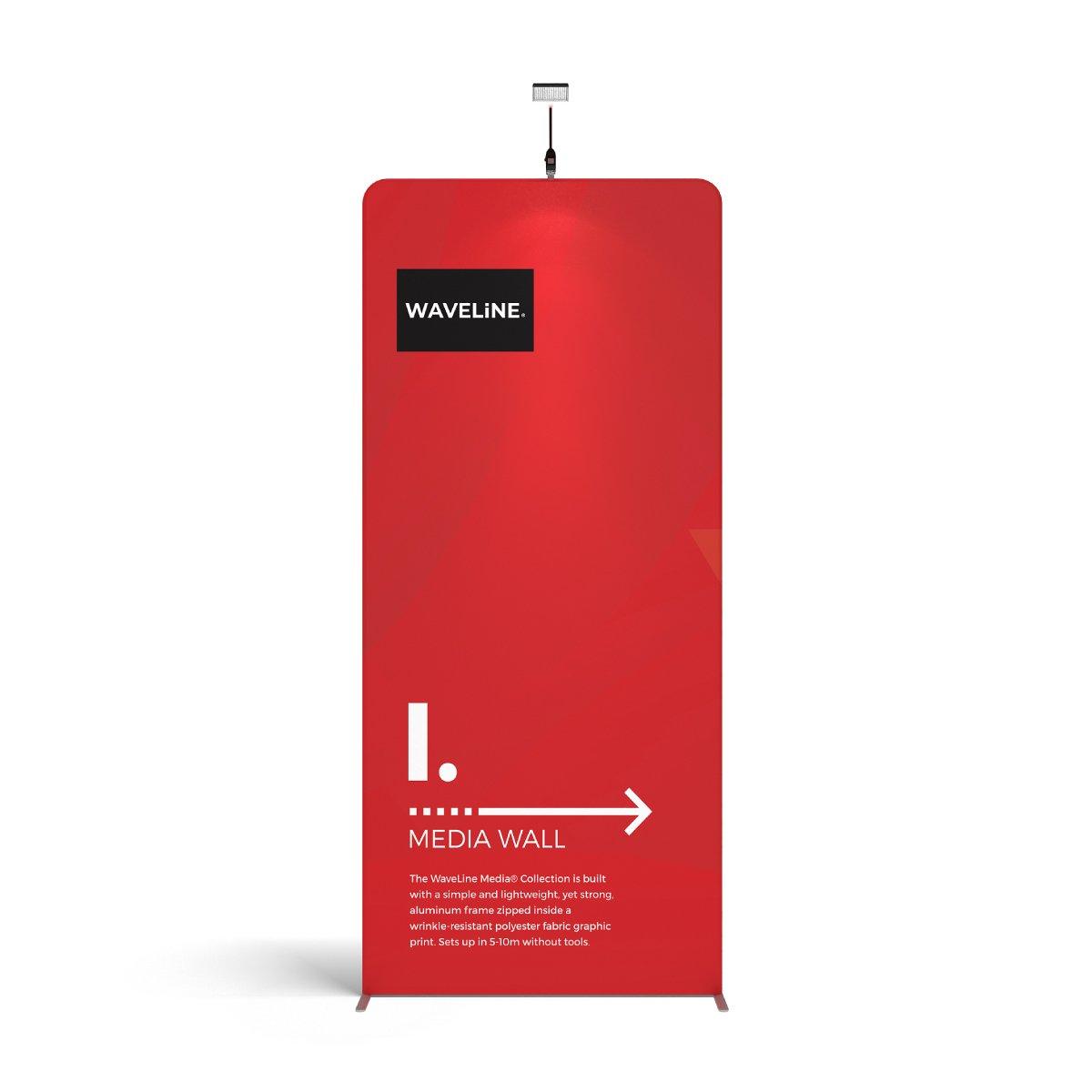 WaveLine media wall display with branding for trade shows, exhibitions, and events