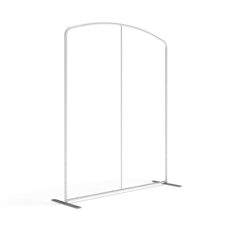 Freestanding curved media panel frame for trade shows and exhibition displays