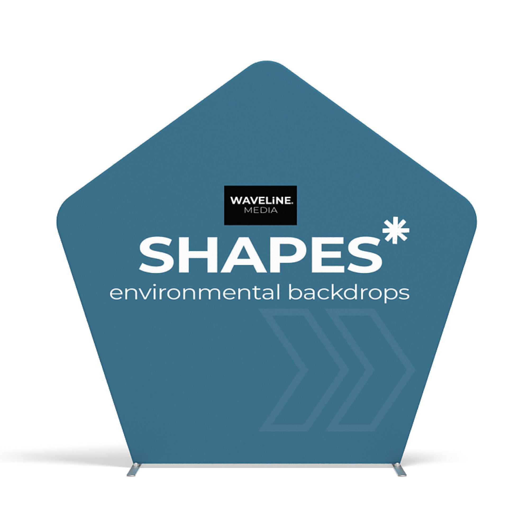 Pentagon-shaped environmental backdrop for trade show and exhibition displays by Waveline Media