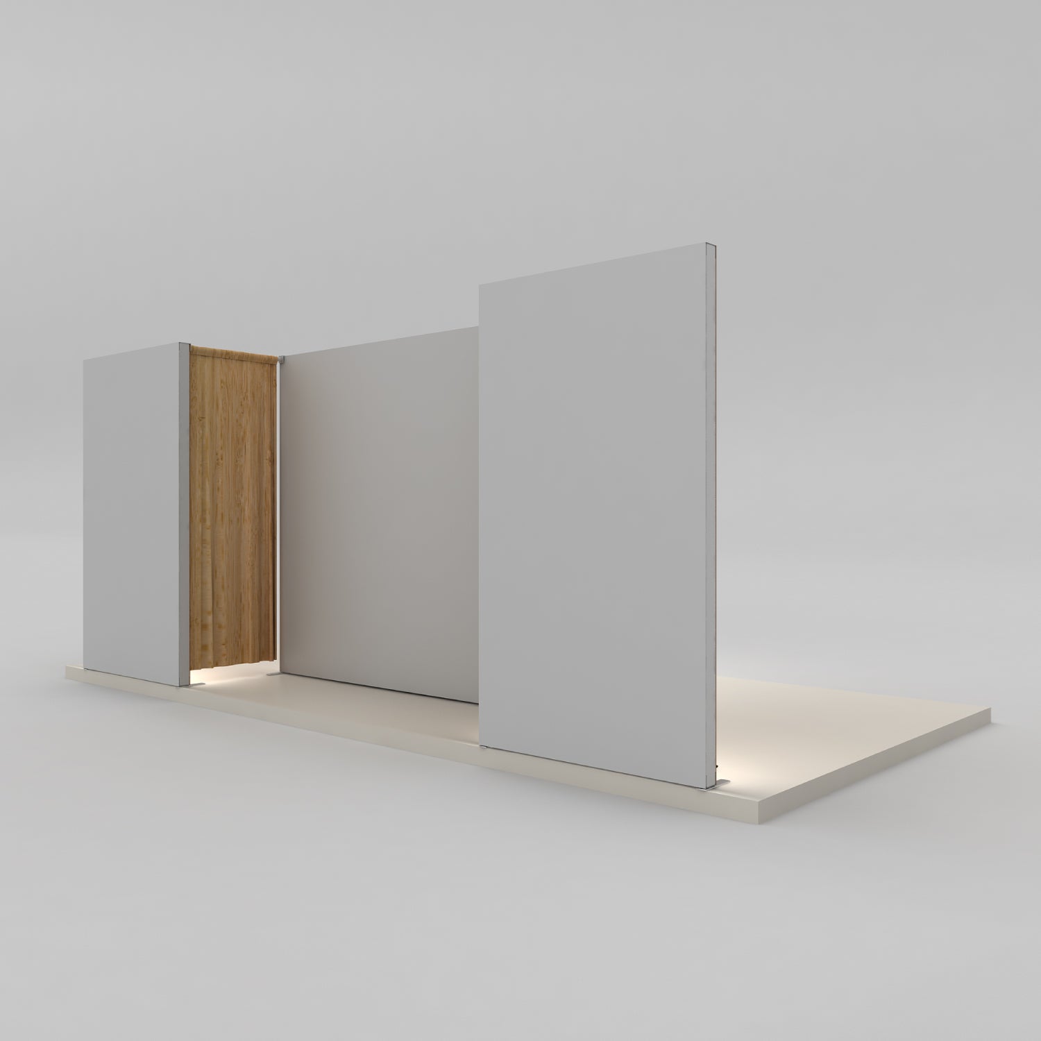 Modular exhibition display panels with an open entryway for trade shows and special events