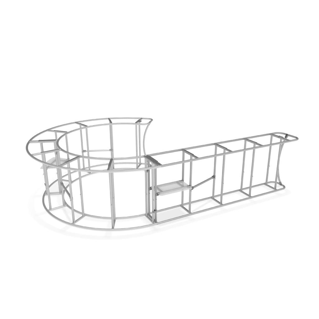 Curved modular metal frame structure for trade show counters and exhibition displays