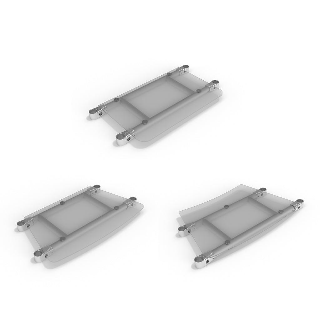 Internal shelving units designed for trade shows and exhibitions with modular mounting brackets