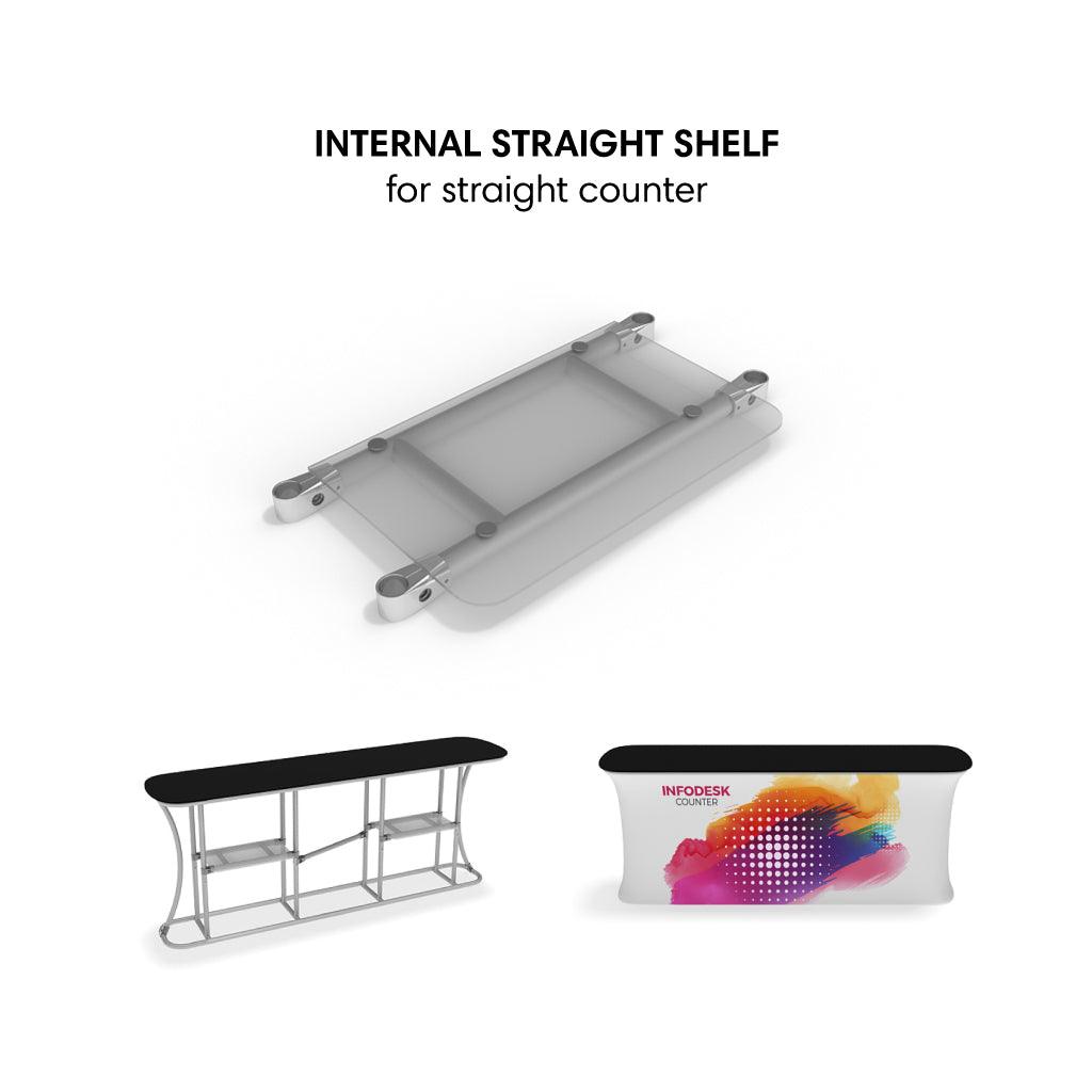 Internal straight shelf accessory for trade show counters and exhibition display tables