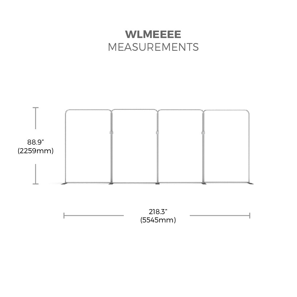 Trade show frame structure with measurements for exhibition and event displays