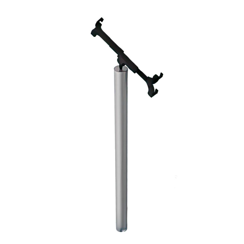 Adjustable iPad holder mounted on a metal stand for trade shows and exhibitions