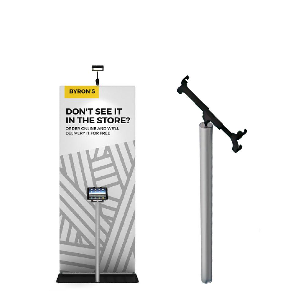 Trade show setup featuring portable iPad holder for exhibitions and special event displays