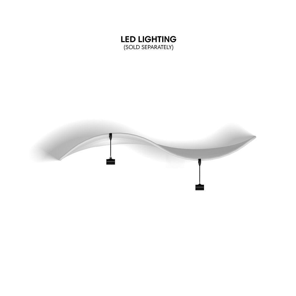 10ft serpentine curved trade show display frame with hanging LED lighting mounts for exhibitions and events