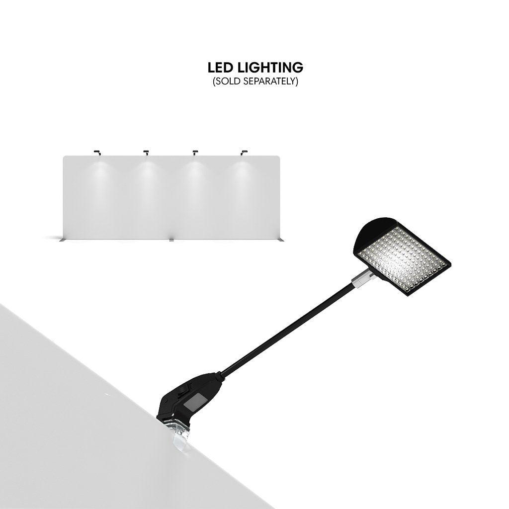LED lighting fixture attached to trade show display panel for exhibitions and special events