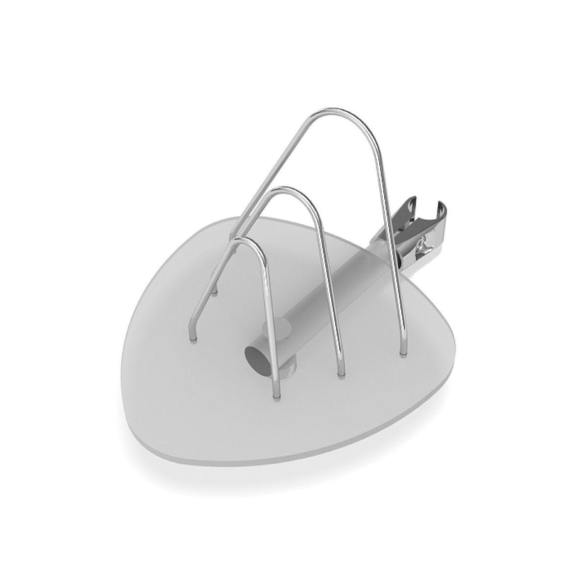 Plexiglass brochure holder with metal supports and clamp for trade shows and exhibitions