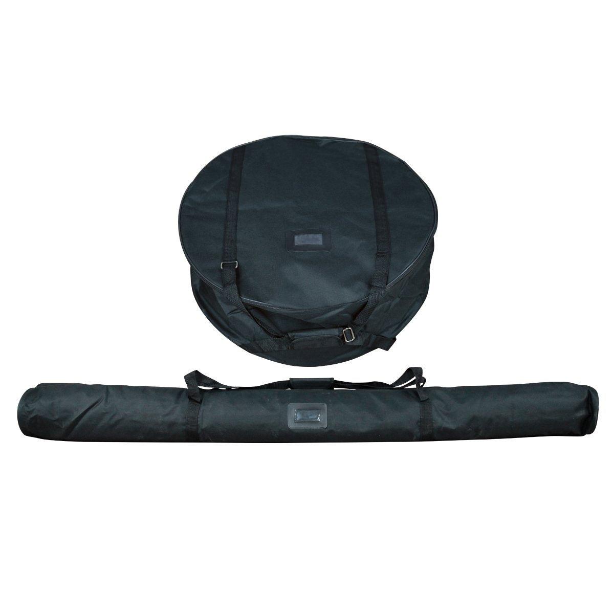 Round and cylindrical carrying bags designed for trade shows, exhibitions, and event transport