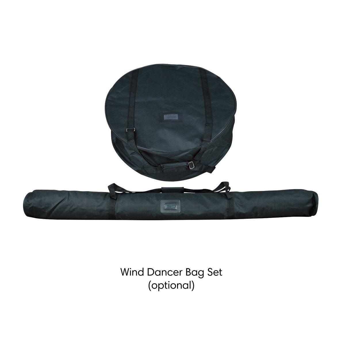 Trade show bag set including round and long carrying bags for wind dancer displays and event signage
