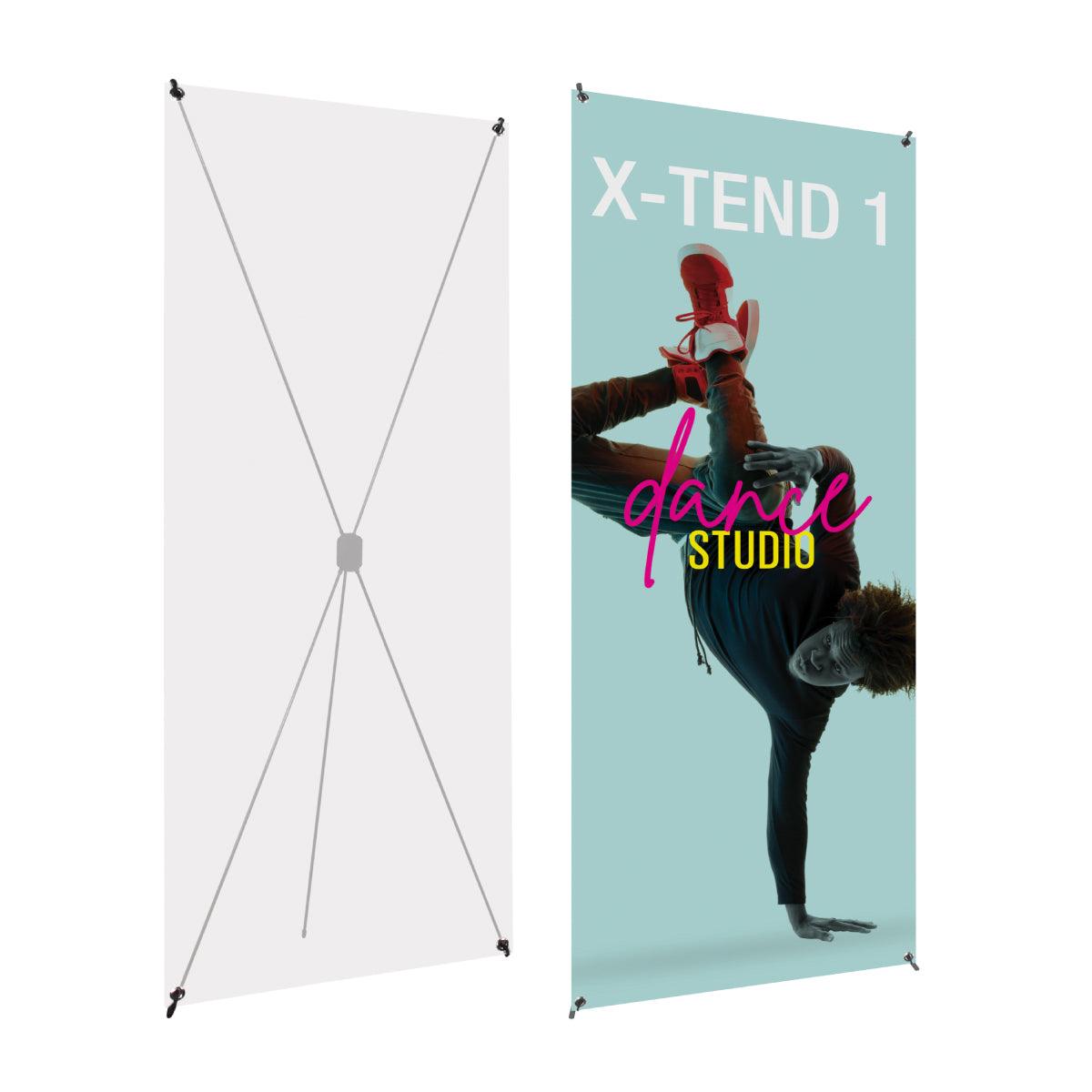 X-Tend 1 banner stand displaying dance studio advertisement for trade shows and exhibitions