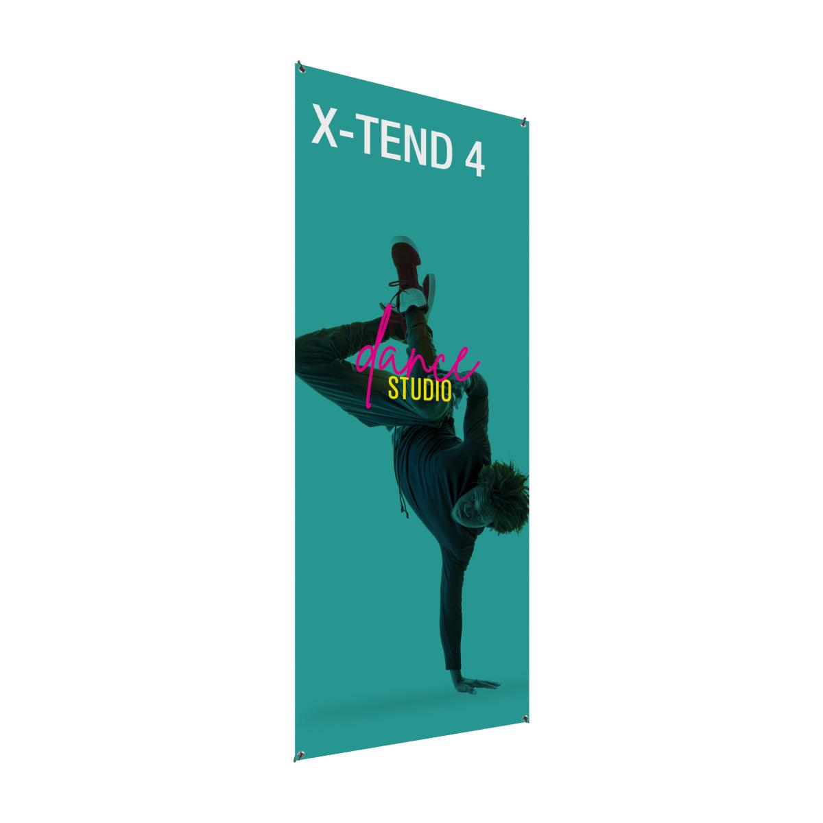 X-Tend 4 banner stand showcasing dynamic dance studio promotion for trade shows and exhibitions