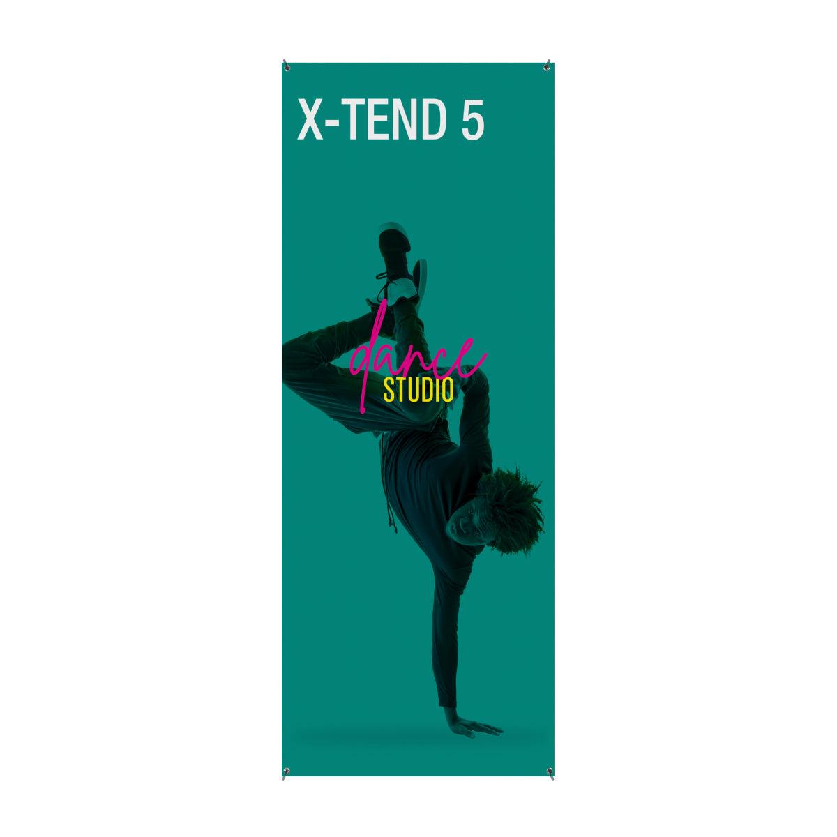 X-Tend 5 banner stand with dynamic dance studio graphic for trade shows and exhibitions