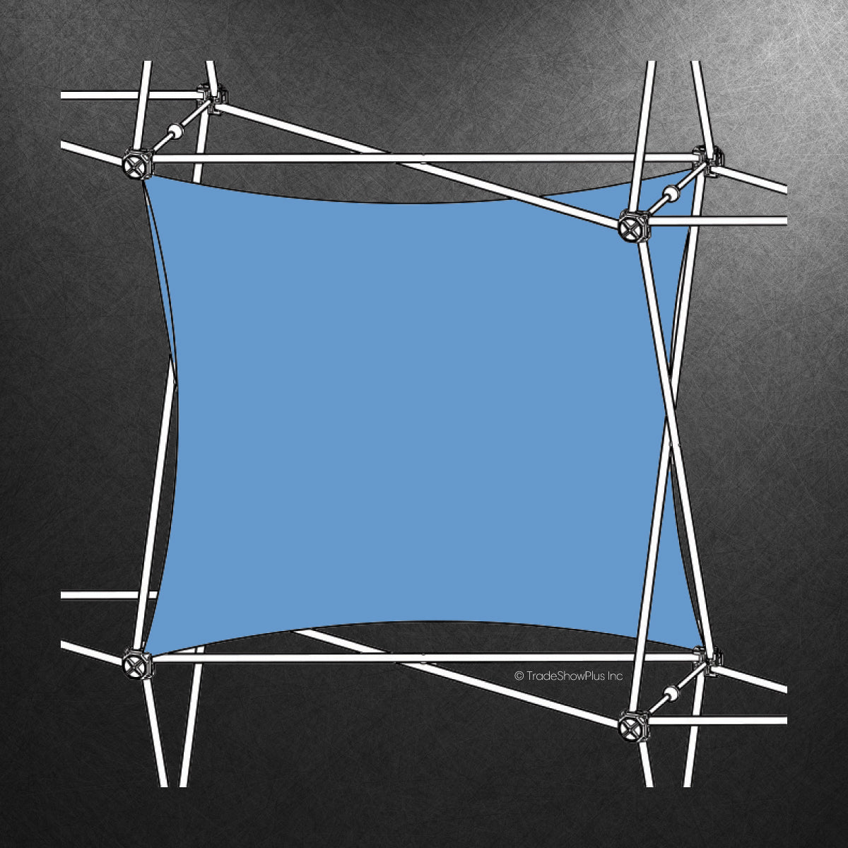 Stretch fabric graphic attached to pop-up frame for trade show displays and exhibitions