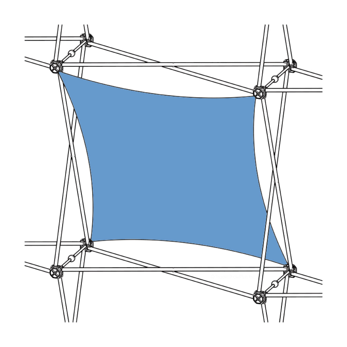 Trade show fabric graphic stretched within pop-up display frame for exhibitions and events