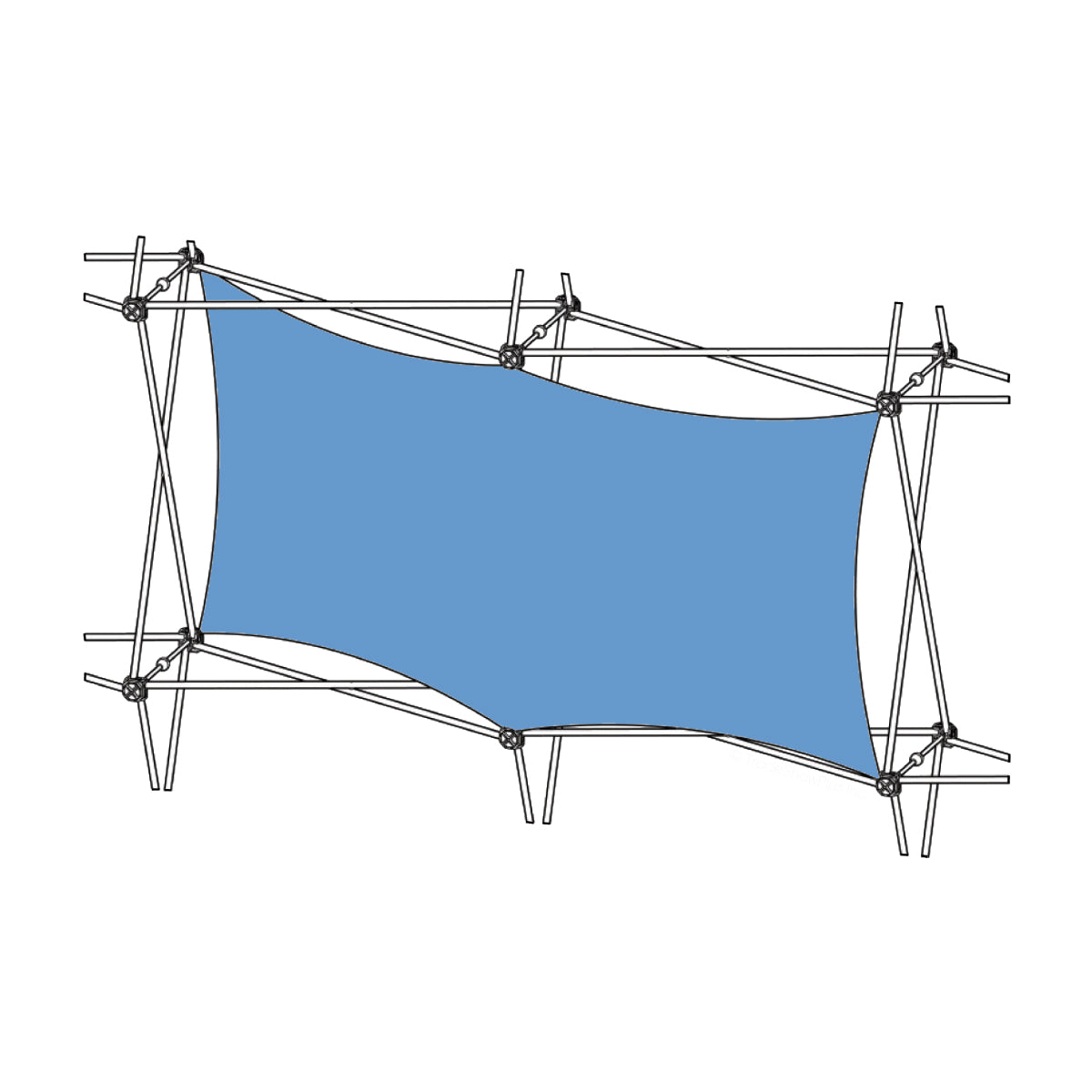 Horizontal frame with stretched fabric graphic for trade shows and exhibitions display