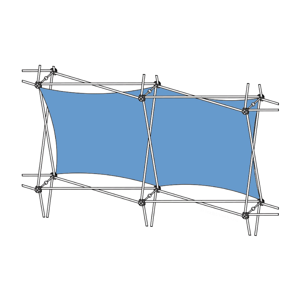 Trade show fabric display with curved graphic and modular frame for exhibitions and events