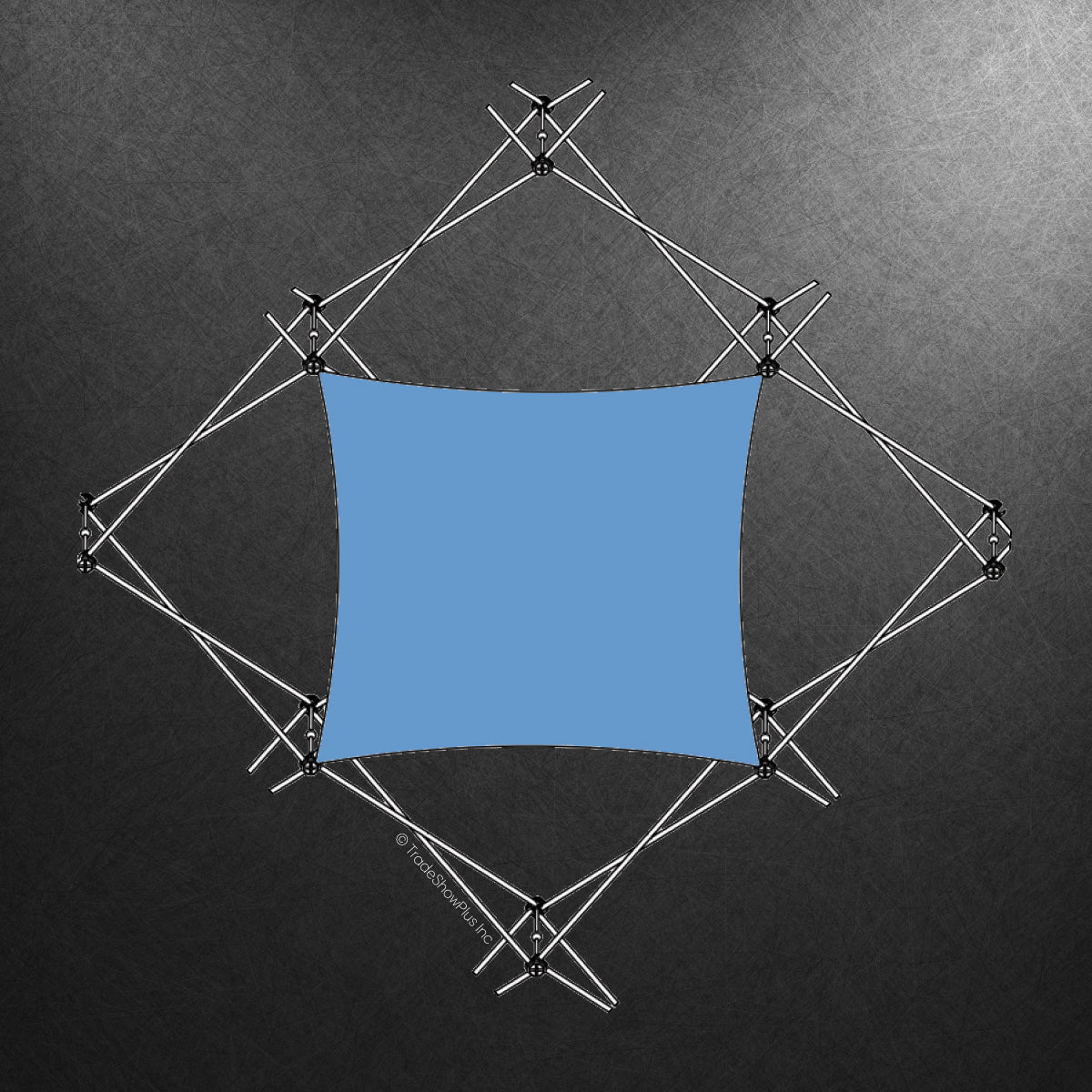 Expandable trade show display frame with a square stretch fabric graphic for exhibitions and events