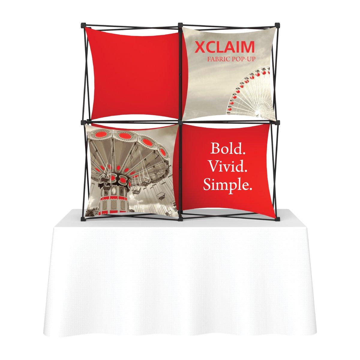 5ft fabric pop-up display on table with bold graphics for trade shows and exhibitions