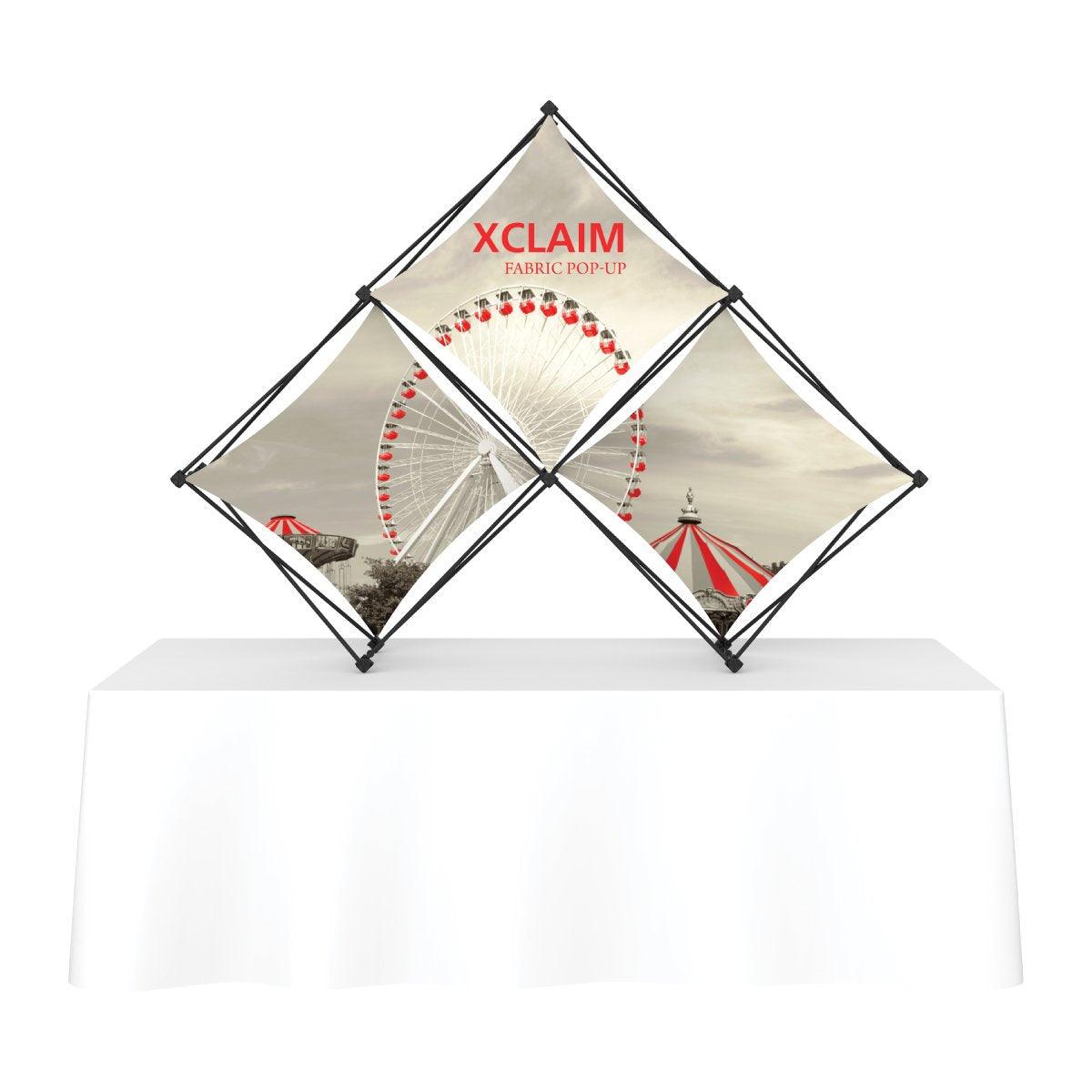 Fabric pop-up display stand with printed carnival image, ideal for trade shows and exhibitions