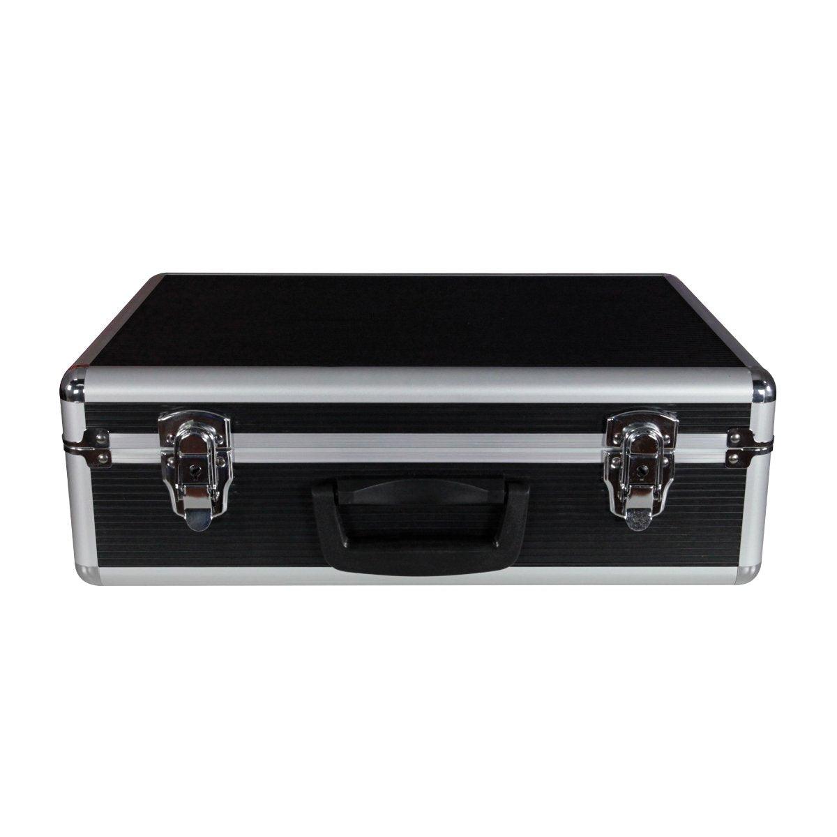Portable hard case with metal latches and handle for secure trade show equipment transport
