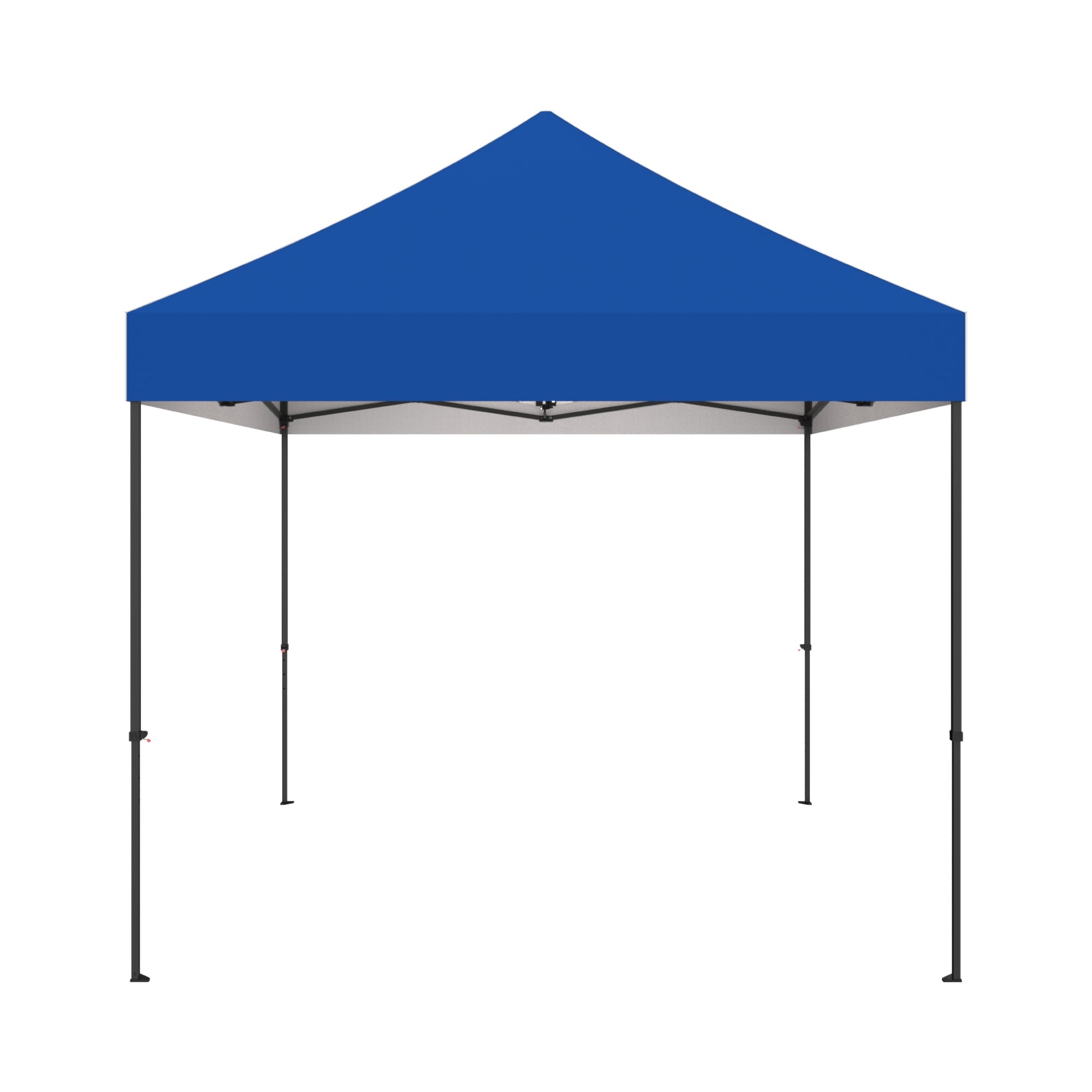 Pop-up tent with pointed roof and adjustable legs for trade shows and outdoor events