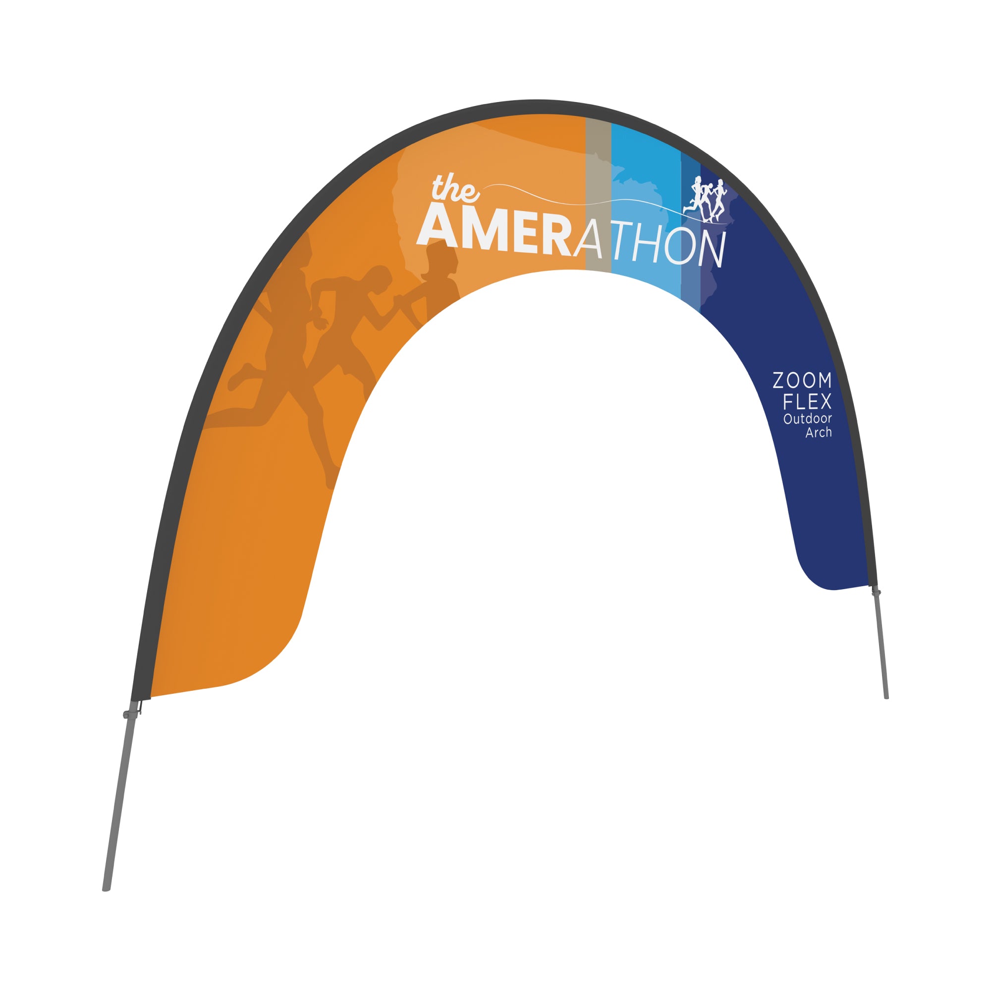 Outdoor arch banner with marathon runners graphic for trade shows, exhibitions, and special event promotion