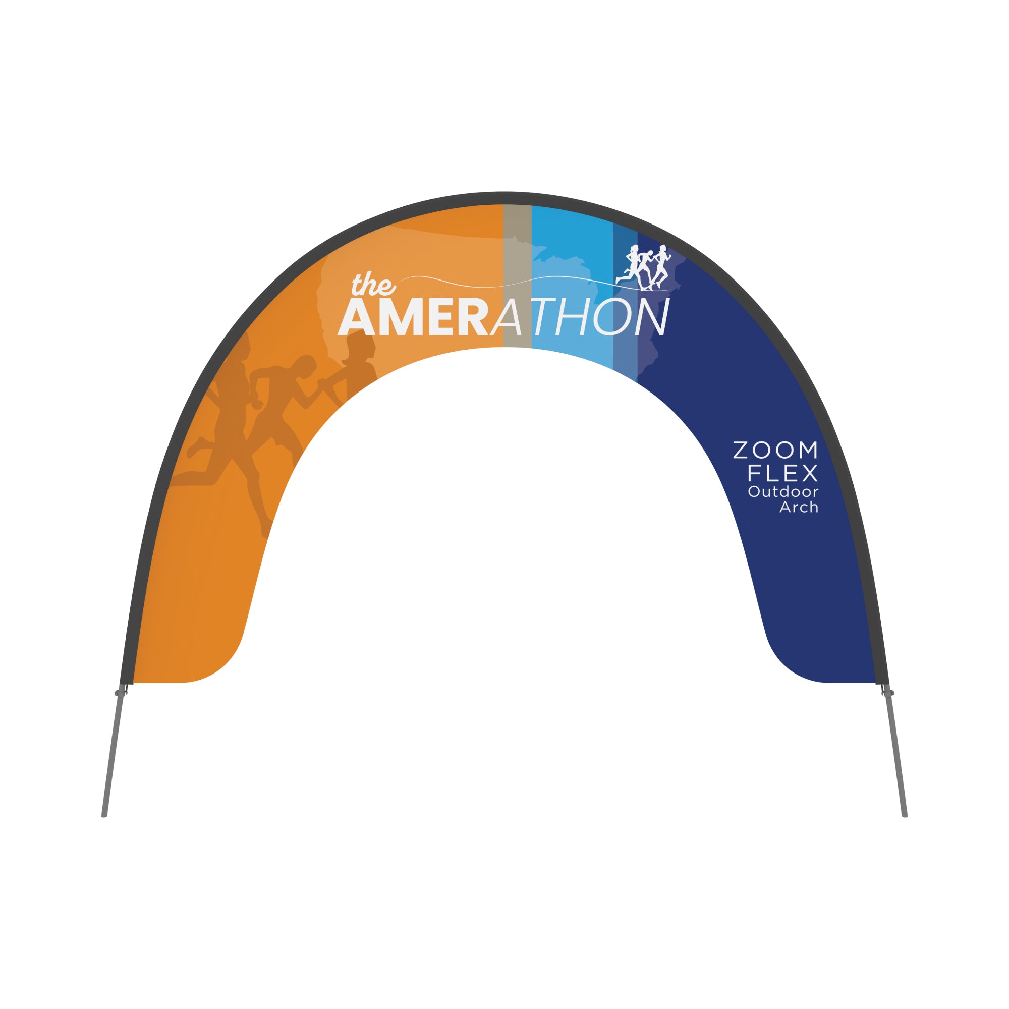 Zoom Flex Outdoor Arch branded for Amerathon event, ideal for trade shows and special events