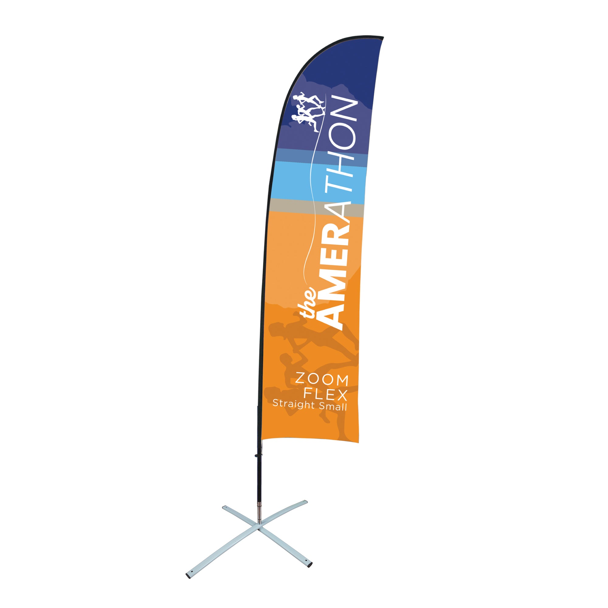 Tall straight flag banner with cross base for trade shows and special events display