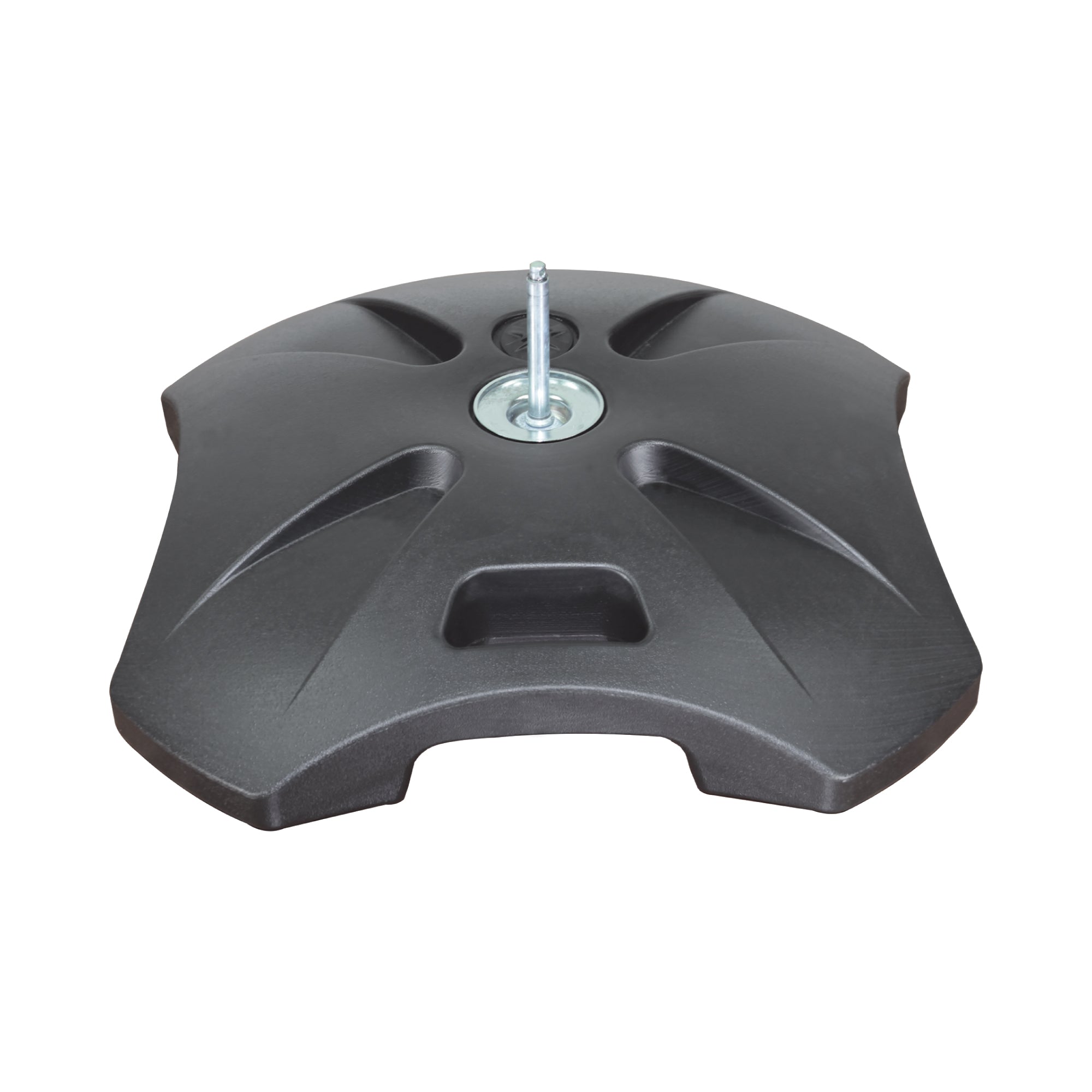 Stackable base with central mounting bolt for secure setup at trade shows and exhibitions