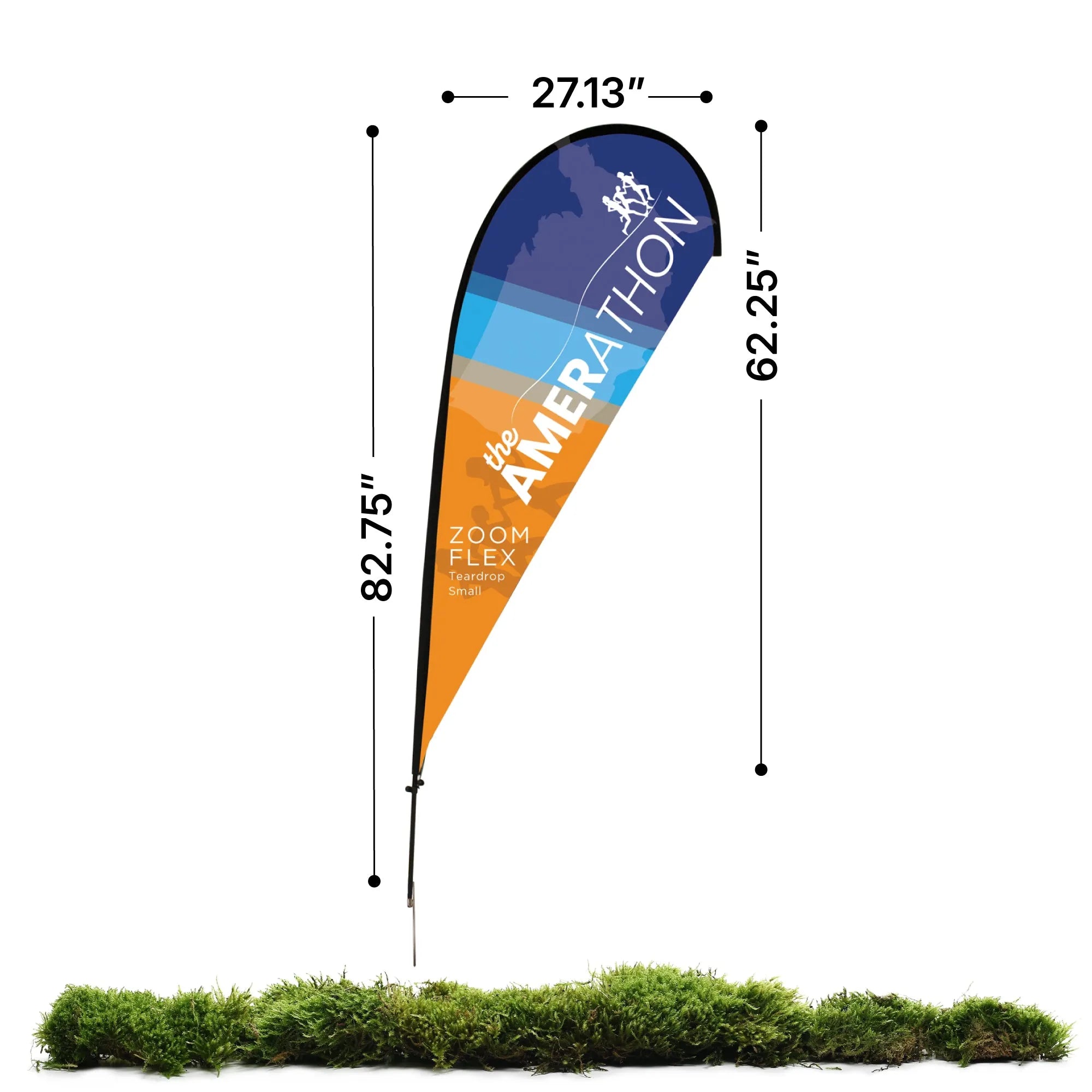 Teardrop flag banner with printed graphics, ideal for trade shows, exhibitions, and special events