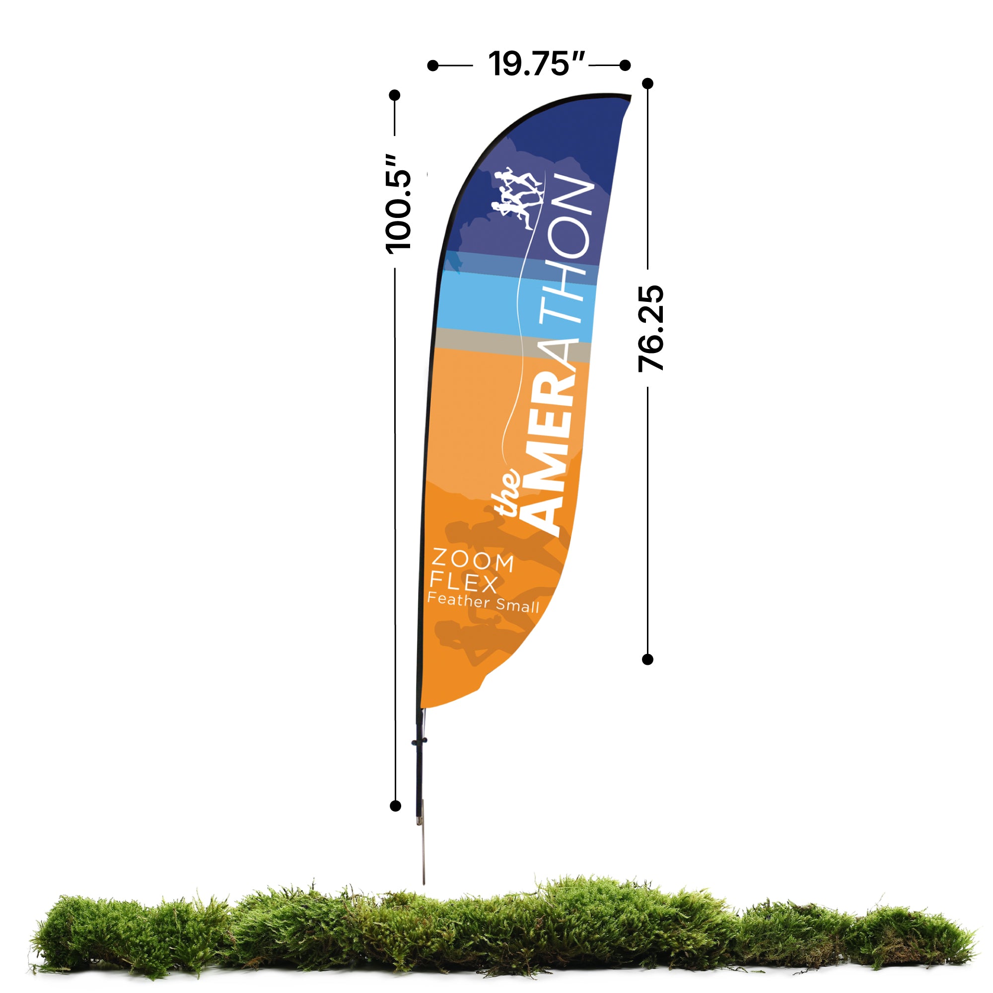 Feather small Zoom Flex flag with marathon design for trade shows and special events