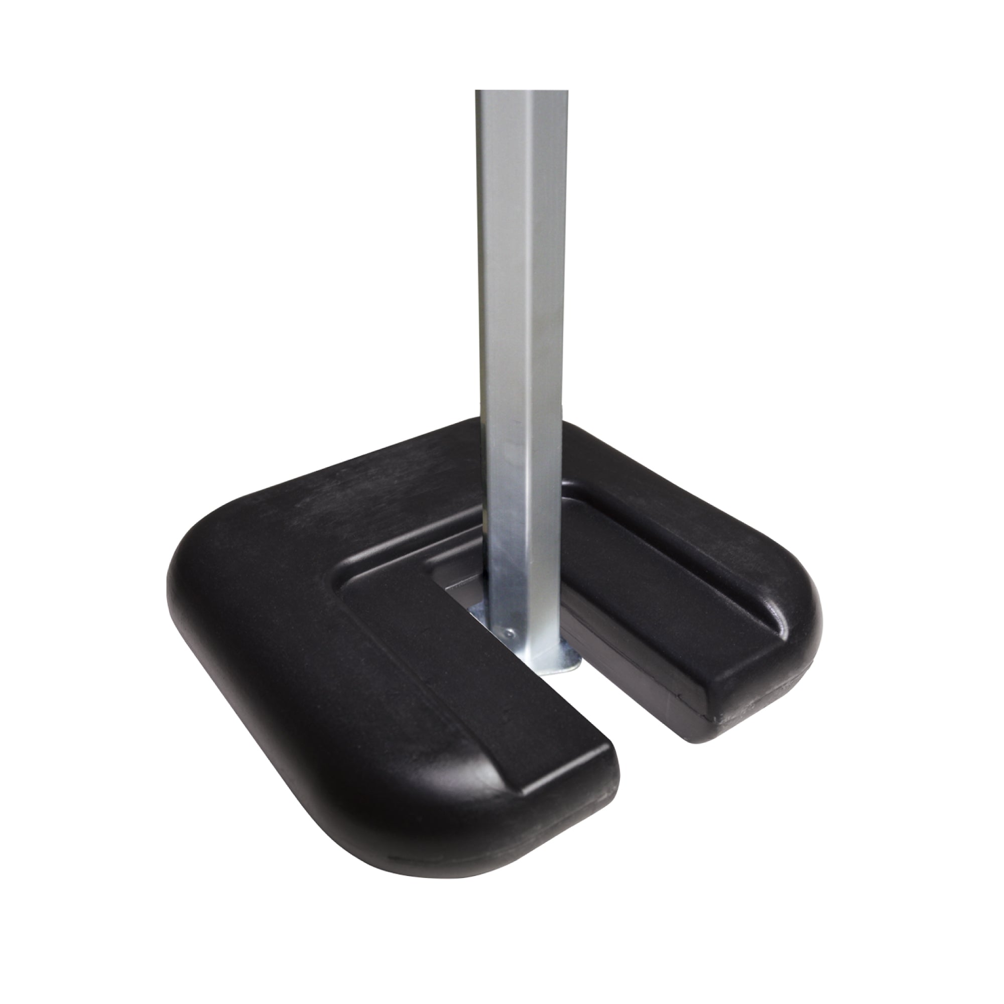 Weighted base supporting a metal pole for trade show and exhibition displays