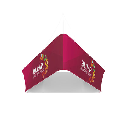 Triangular hanging blimp sign with custom logo, ideal for trade shows and exhibitions