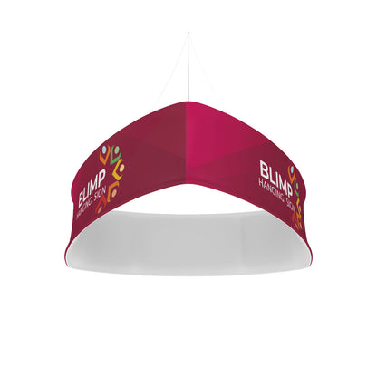 Curved hanging blimp sign suspended for trade shows, exhibitions, and special events branding