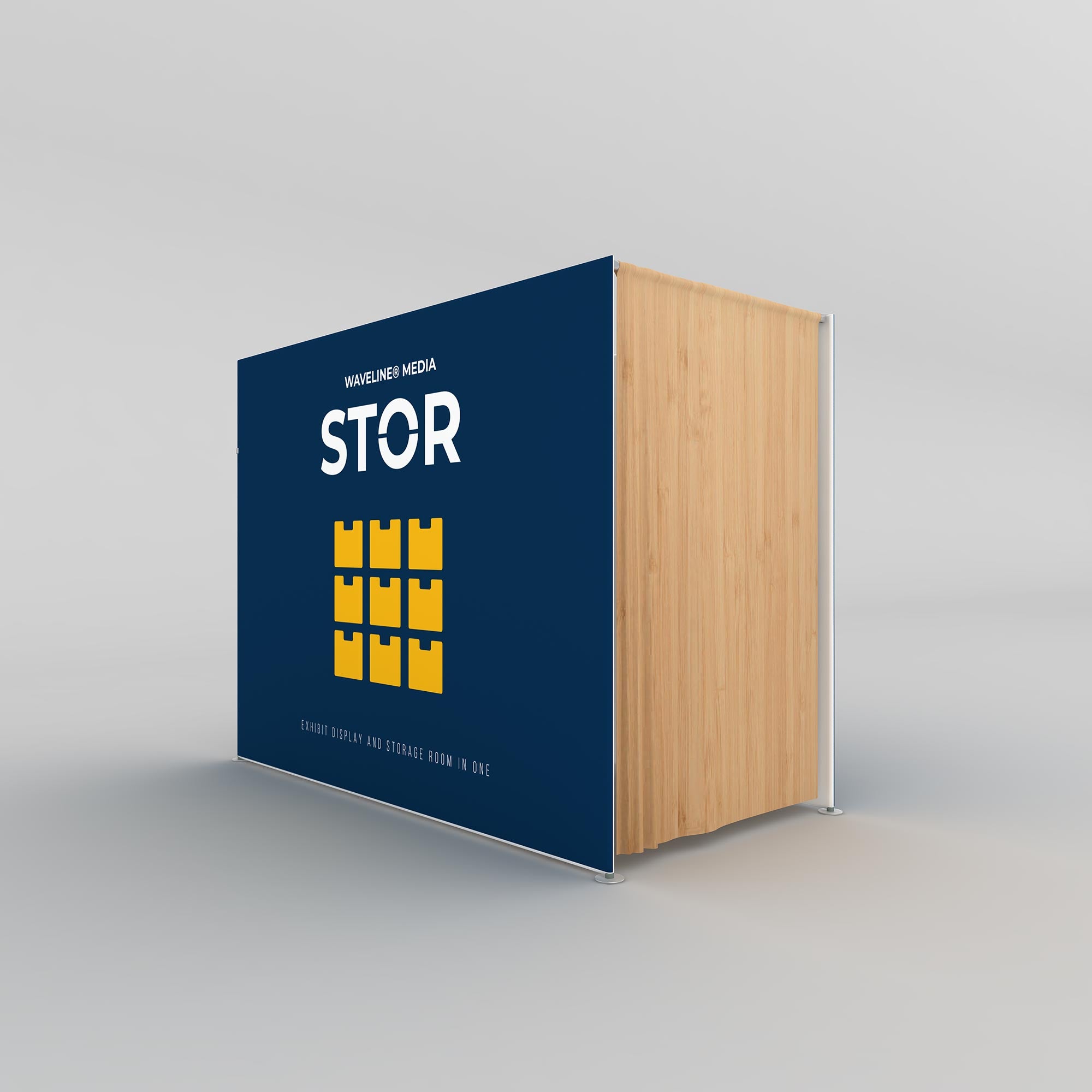 Portable exhibit display and storage booth with fabric walls for trade shows and exhibitions