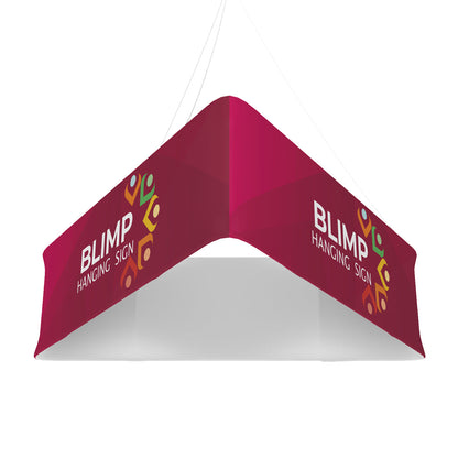 Large hanging blimp sign with printed logo designed for trade shows and exhibition displays