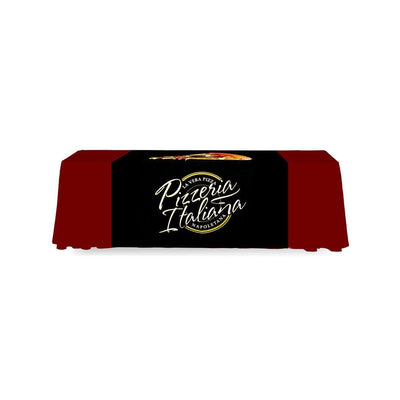 Trade show table runner with branded Pizzeria Italiana logo for exhibitions and special events