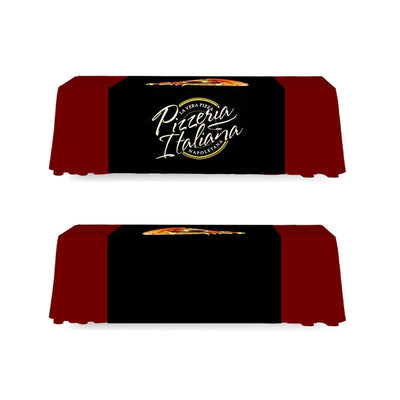 Trade show table runner with custom branding for Pizzeria Italiana, ideal for exhibitions and events